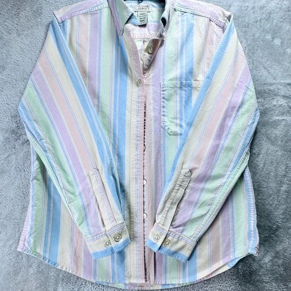 L.L.Bean Preppy Women's Med. Pastel Stripe Button Down Shirt Cotton Long Sleeve - Picture 11 of 14
